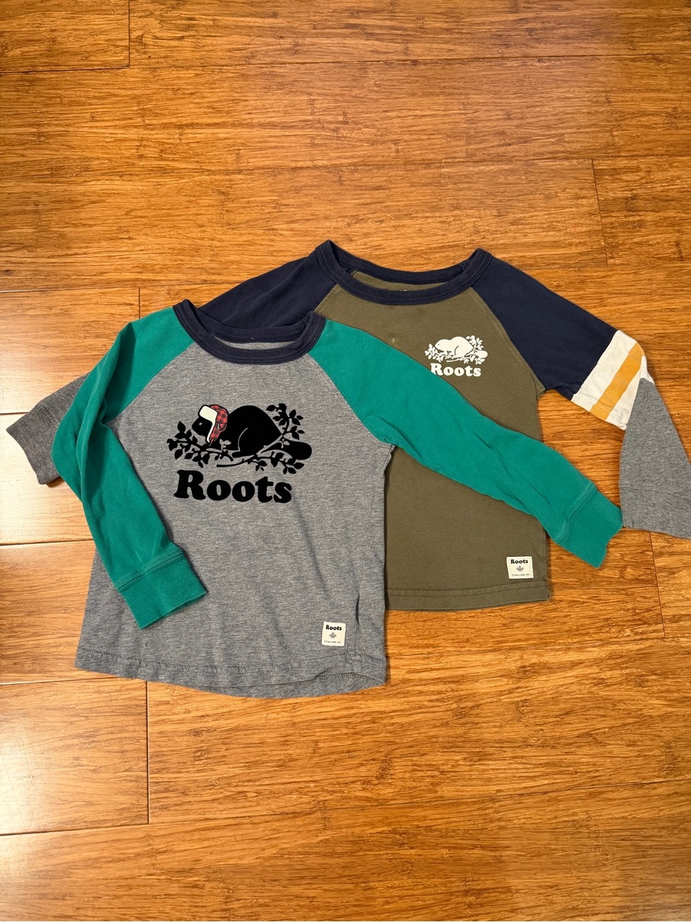 Roots Kids Long-Sleeve Raglan Tees - Grey, Green & Navy
